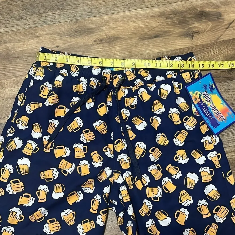 Surf Society mesh lined beer mug swim trunks size medium